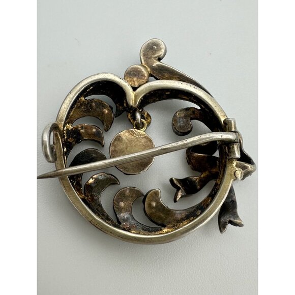 Antique Victorian 9kt gold genuine turquoise cabochons seed pearls bow brooch - Picture 10 of 12